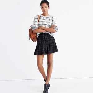 Madewell Womens Windowpane Mini Skirt Size 2 Black White Ruffle Hem Short